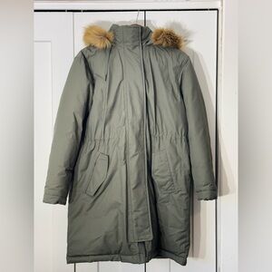 Universal Thread Olive Green Puffer Coat with Faux Fur